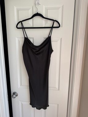 bebe Black Satin Cowl Slip Mini Dress